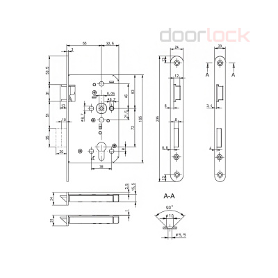 Замок дверной огнестойкий ECO GBS 92, антипаник, бэксет 65 мм, нержавеющая сталь